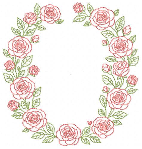 Flower Wreath embroidery designs - Floral Roses Frame machine embroidery pattern - Kitchen Tea Towel file - Instant digital download pes jef