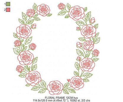 Flower Wreath embroidery designs - Floral Roses Frame machine embroidery pattern - Kitchen Tea Towel file - Instant digital download pes jef