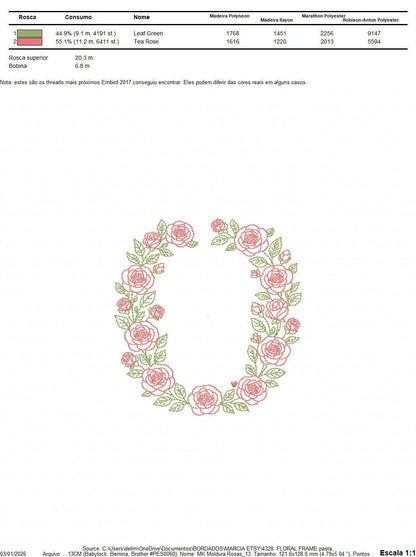 Flower Wreath embroidery designs - Floral Roses Frame machine embroidery pattern - Kitchen Tea Towel file - Instant digital download pes jef