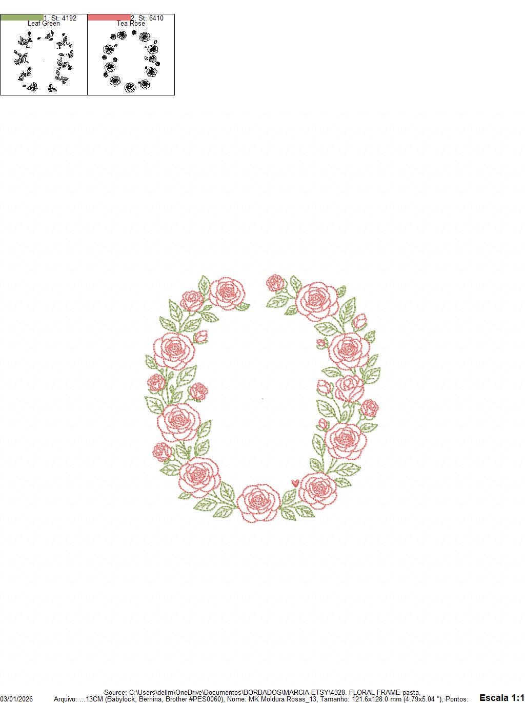 Flower Wreath embroidery designs - Floral Roses Frame machine embroidery pattern - Kitchen Tea Towel file - Instant digital download pes jef