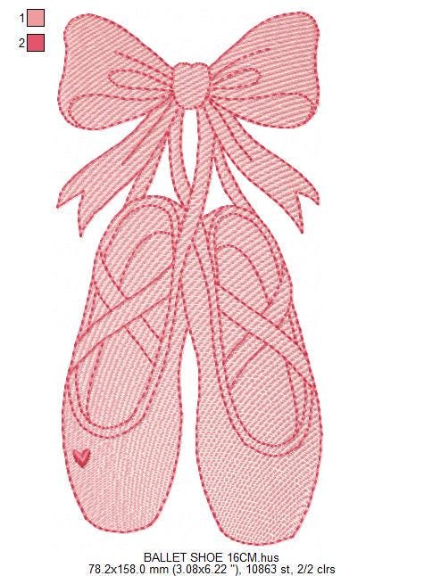 Ballerina shoes embroidery designs - Ballet dancer slipper machine embroidery pattern - Baby girl file - Instant digital download pes jef