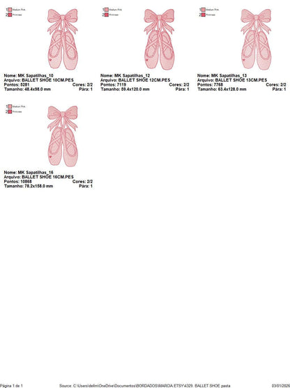 Ballerina shoes embroidery designs - Ballet dancer slipper machine embroidery pattern - Baby girl file - Instant digital download pes jef