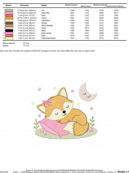 Sleeping Red Fox embroidery designs - Woodland animal with moon and flowers machine embroidery pattern - Baby girl file - Instant download