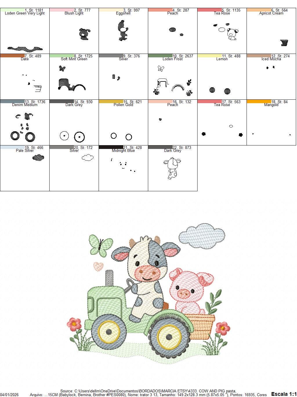 Cow with pig driving tractor embroidery design - Farm Animal machine embroidery pattern - Baby girl and boy file - Instant digital download
