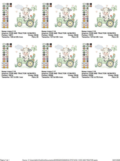 Cow driving tractor embroidery design - Farm Animal machine embroidery pattern - Baby girl and boy file - Instant digital download pes jef