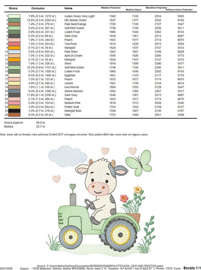 Cow driving tractor embroidery design - Farm Animal machine embroidery pattern - Baby girl and boy file - Instant digital download pes jef