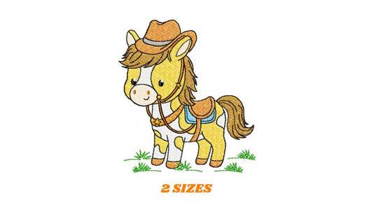 Horse embroidery design - Baby Boy Farm Pony with cowboy hat machine embroidery pattern - Horse with Cowboy hat - Instant download pes jef