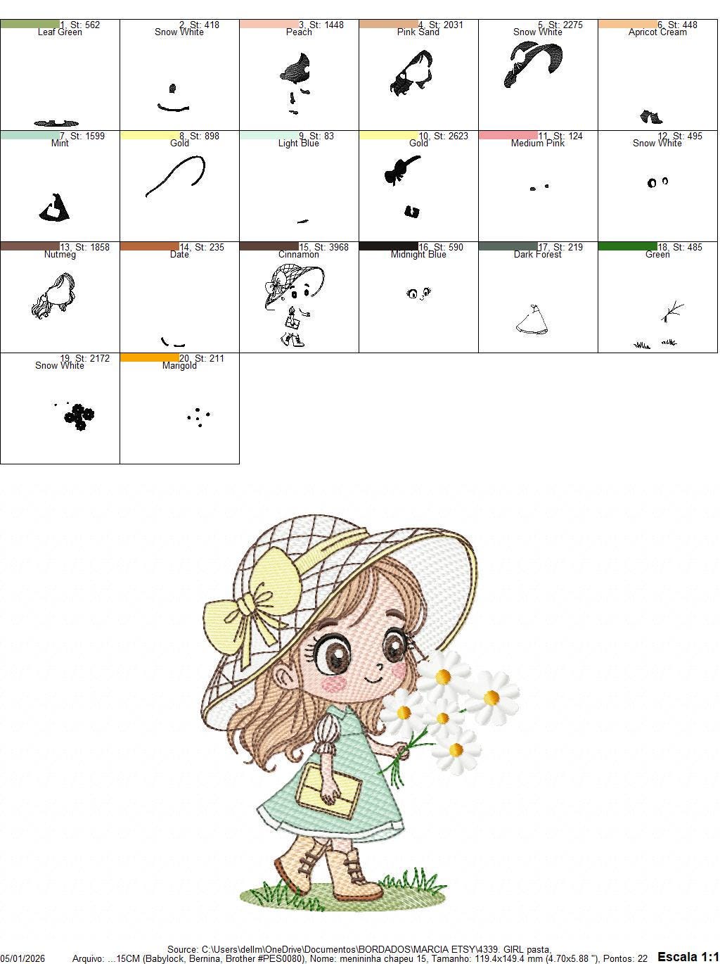 Baby girl with teddy bear embroidery designs - Princess with daisies, long hair, hat machine embroidery pattern - Instant digital download