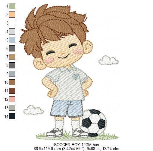 Soccer player embroidery designs - Baby Boy machine embroidery file - Boy with soccer ball file - Instant digital download pes jef dst hus