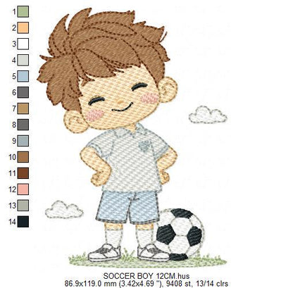 Soccer player embroidery designs - Baby Boy machine embroidery file - Boy with soccer ball file - Instant digital download pes jef dst hus