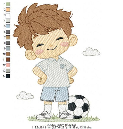 Soccer player embroidery designs - Baby Boy machine embroidery file - Boy with soccer ball file - Instant digital download pes jef dst hus