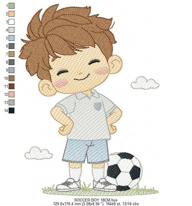 Soccer player embroidery designs - Baby Boy machine embroidery file - Boy with soccer ball file - Instant digital download pes jef dst hus