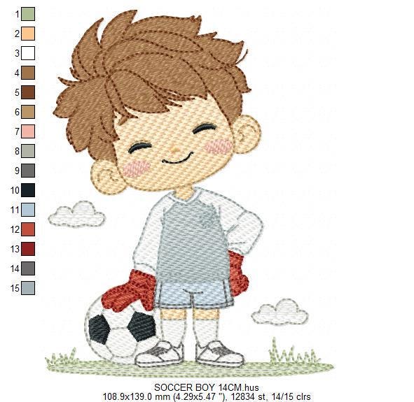 Soccer player embroidery designs - Baby Boy machine embroidery file - Boy with soccer ball file - Instant digital download pes jef dst hus