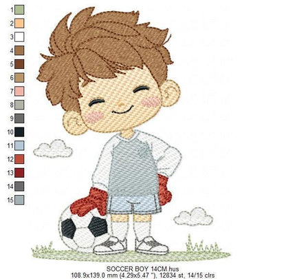 Soccer player embroidery designs - Baby Boy machine embroidery file - Boy with soccer ball file - Instant digital download pes jef dst hus