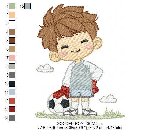 Soccer player embroidery designs - Baby Boy machine embroidery file - Boy with soccer ball file - Instant digital download pes jef dst hus