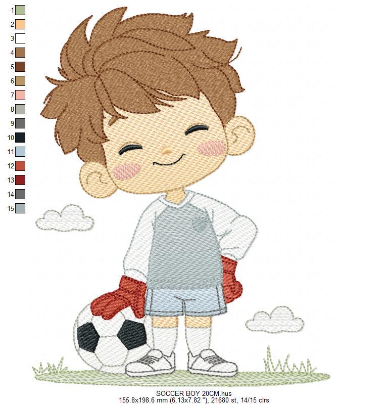 Soccer player embroidery designs - Baby Boy machine embroidery file - Boy with soccer ball file - Instant digital download pes jef dst hus