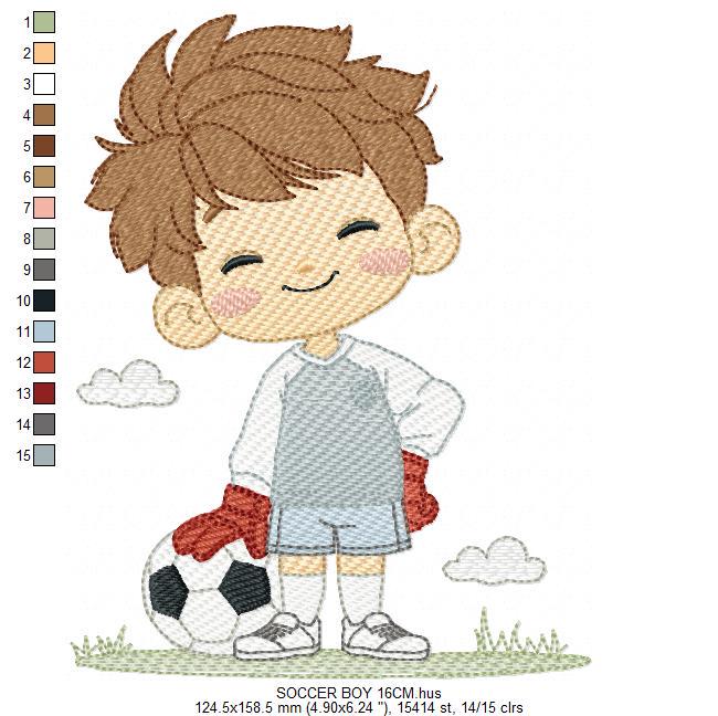 Soccer player embroidery designs - Baby Boy machine embroidery file - Boy with soccer ball file - Instant digital download pes jef dst hus