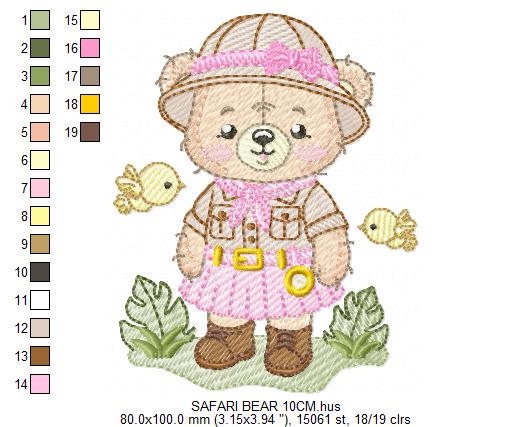 Baby Girl Bear embroidery designs - Safari Explorer machine embroidery pattern - Baby Girl Explorer - Instant digital download pes jef dst