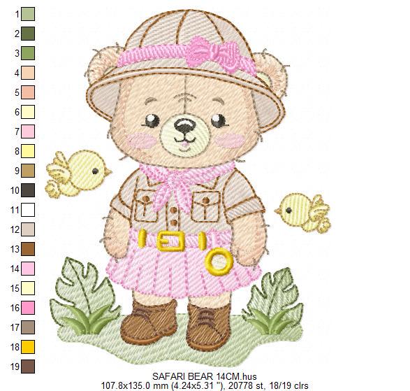 Baby Girl Bear embroidery designs - Safari Explorer machine embroidery pattern - Baby Girl Explorer - Instant digital download pes jef dst