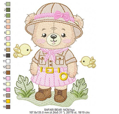 Baby Girl Bear embroidery designs - Safari Explorer machine embroidery pattern - Baby Girl Explorer - Instant digital download pes jef dst