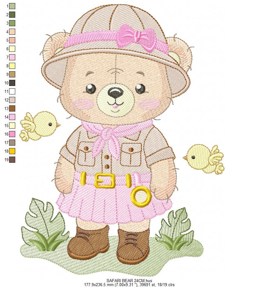 Baby Girl Bear embroidery designs - Safari Explorer machine embroidery pattern - Baby Girl Explorer - Instant digital download pes jef dst