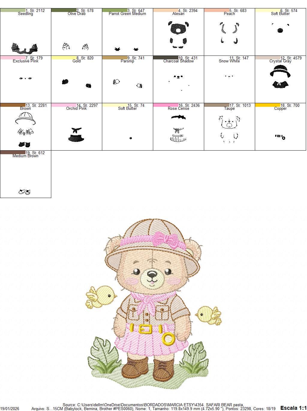 Baby Girl Bear embroidery designs - Safari Explorer machine embroidery pattern - Baby Girl Explorer - Instant digital download pes jef dst
