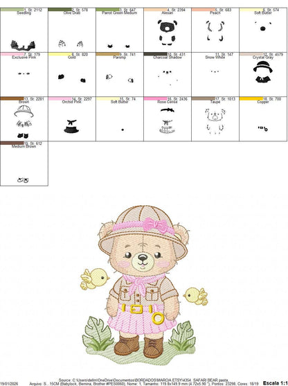 Baby Girl Bear embroidery designs - Safari Explorer machine embroidery pattern - Baby Girl Explorer - Instant digital download pes jef dst