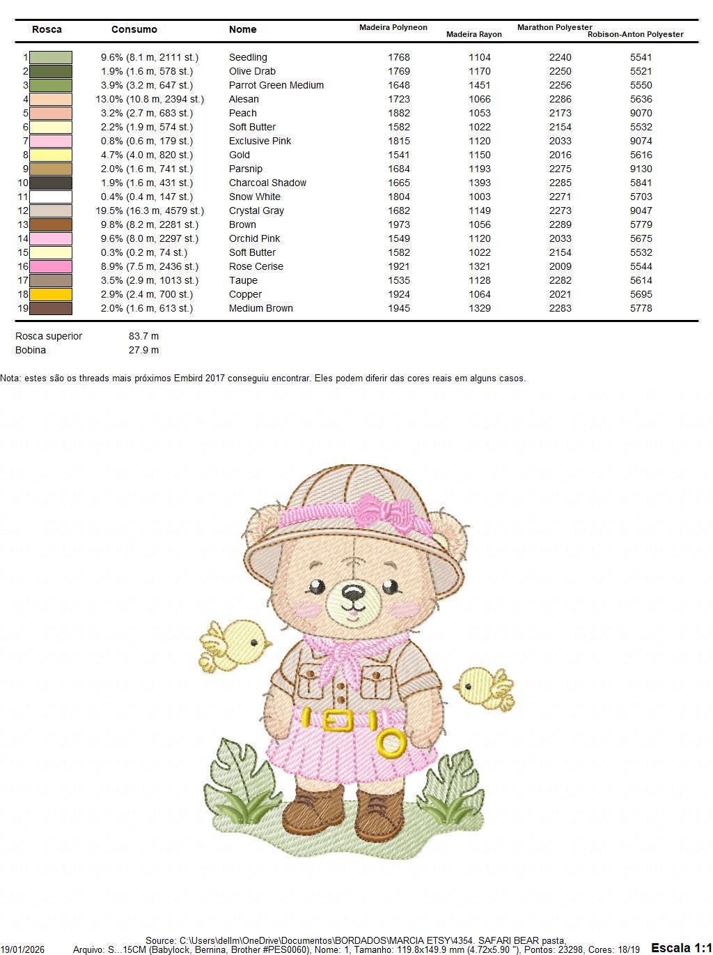 Baby Girl Bear embroidery designs - Safari Explorer machine embroidery pattern - Baby Girl Explorer - Instant digital download pes jef dst