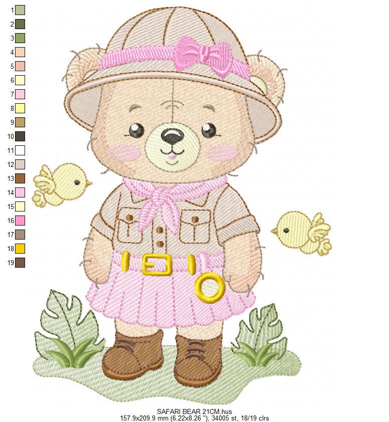 Baby Girl Bear embroidery designs - Safari Explorer machine embroidery pattern - Baby Girl Explorer - Instant digital download pes jef dst