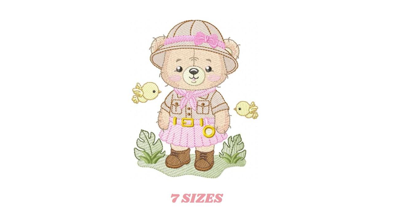 Baby Girl Bear embroidery designs - Safari Explorer machine embroidery pattern - Baby Girl Explorer - Instant digital download pes jef dst
