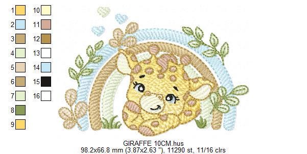 Giraffe with rainbow embroidery design - Male Wild Animal machine embroidery pattern - Baby boy file - Instant download pes jef dst hus vp3