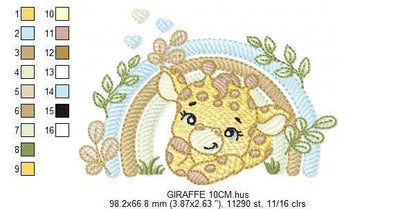 Giraffe with rainbow embroidery design - Male Wild Animal machine embroidery pattern - Baby boy file - Instant download pes jef dst hus vp3