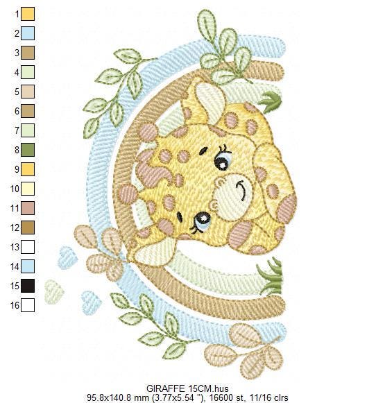 Giraffe with rainbow embroidery design - Male Wild Animal machine embroidery pattern - Baby boy file - Instant download pes jef dst hus vp3