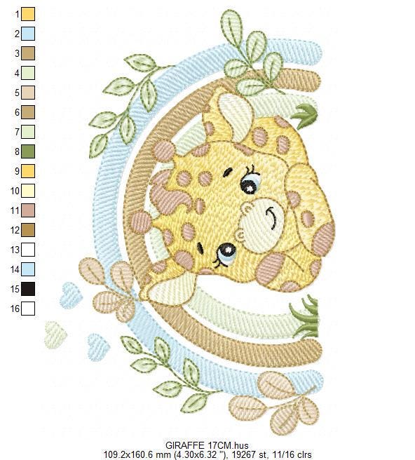 Giraffe with rainbow embroidery design - Male Wild Animal machine embroidery pattern - Baby boy file - Instant download pes jef dst hus vp3
