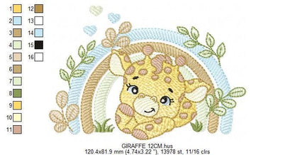 Giraffe with rainbow embroidery design - Male Wild Animal machine embroidery pattern - Baby boy file - Instant download pes jef dst hus vp3