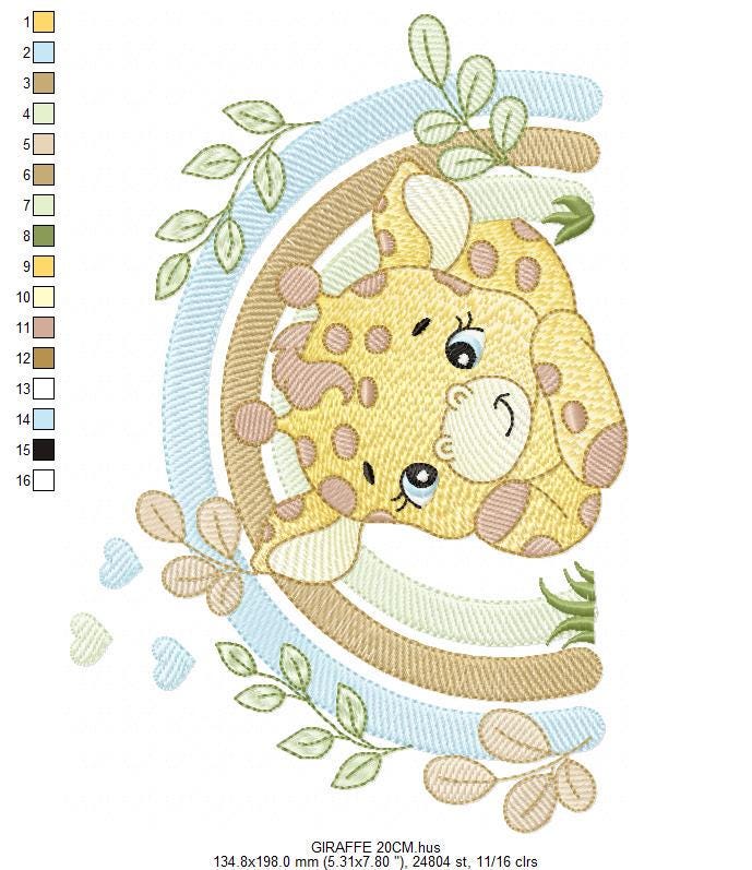 Giraffe with rainbow embroidery design - Male Wild Animal machine embroidery pattern - Baby boy file - Instant download pes jef dst hus vp3