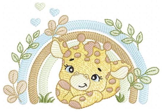 Giraffe with rainbow embroidery design - Male Wild Animal machine embroidery pattern - Baby boy file - Instant download pes jef dst hus vp3