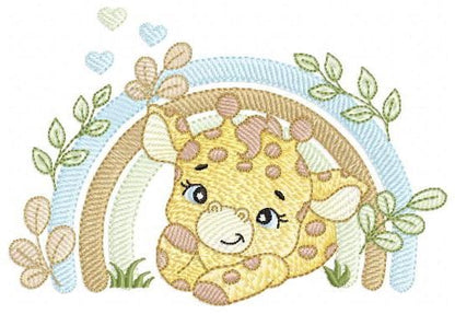 Giraffe with rainbow embroidery design - Male Wild Animal machine embroidery pattern - Baby boy file - Instant download pes jef dst hus vp3