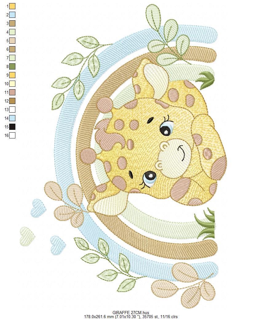 Giraffe with rainbow embroidery design - Male Wild Animal machine embroidery pattern - Baby boy file - Instant download pes jef dst hus vp3