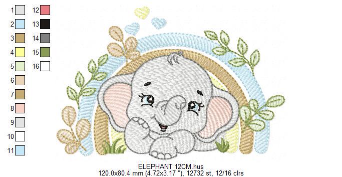 Elephant embroidery designs - Safari Wild Animal machine embroidery pattern - Baby Boy file - Flowers and rainbow - Instant digital download