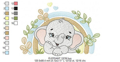 Elephant embroidery designs - Safari Wild Animal machine embroidery pattern - Baby Boy file - Flowers and rainbow - Instant digital download