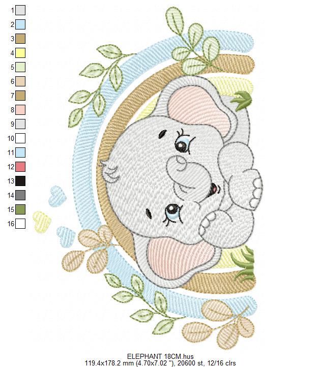 Elephant embroidery designs - Safari Wild Animal machine embroidery pattern - Baby Boy file - Flowers and rainbow - Instant digital download