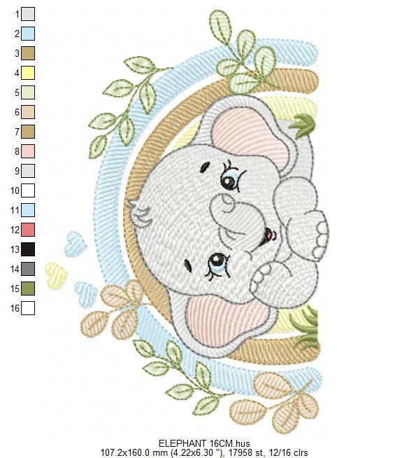 Elephant embroidery designs - Safari Wild Animal machine embroidery pattern - Baby Boy file - Flowers and rainbow - Instant digital download