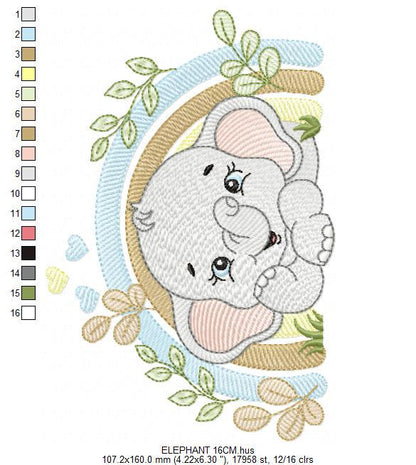Elephant embroidery designs - Safari Wild Animal machine embroidery pattern - Baby Boy file - Flowers and rainbow - Instant digital download