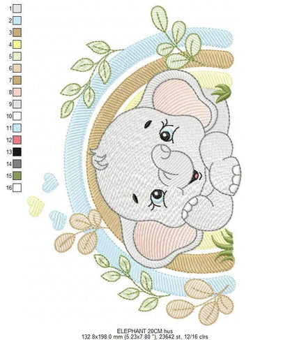 Elephant embroidery designs - Safari Wild Animal machine embroidery pattern - Baby Boy file - Flowers and rainbow - Instant digital download
