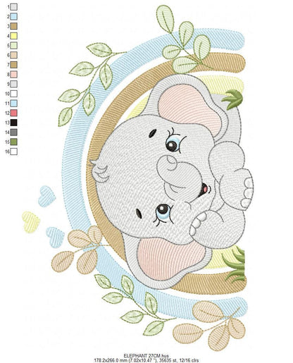 Elephant embroidery designs - Safari Wild Animal machine embroidery pattern - Baby Boy file - Flowers and rainbow - Instant digital download