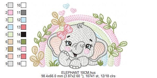Elephant embroidery designs - Safari Wild Animal machine embroidery pattern - Baby Boy file - Flowers and rainbow - Instant digital download