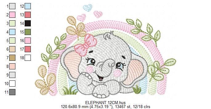 Elephant embroidery designs - Safari Wild Animal machine embroidery pattern - Baby Boy file - Flowers and rainbow - Instant digital download