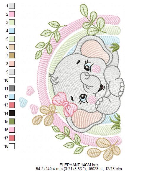 Elephant embroidery designs - Safari Wild Animal machine embroidery pattern - Baby Boy file - Flowers and rainbow - Instant digital download