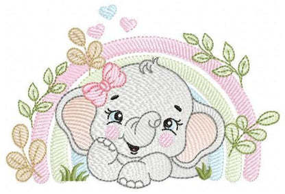 Elephant embroidery designs - Safari Wild Animal machine embroidery pattern - Baby Boy file - Flowers and rainbow - Instant digital download